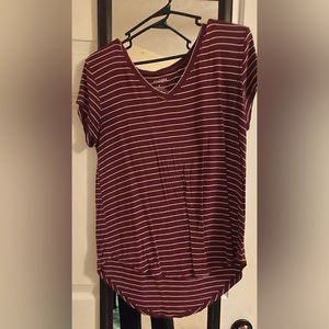 maroon/ white striped tee